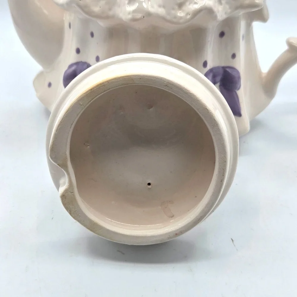 Teleflora Vintage Teapot, Tea Party White, Purple bows & Polkas Dots, Blue Bird